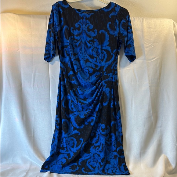 Connected Apparel Blue and Black Sheath Midi Dress - Picture 1 of 10